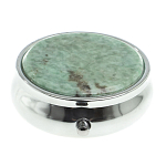 Таблетница карманная круглая с 3-мя отделениями с зеркалом и накладкой из натурального камня Жадеит Silver Stone Pillboxes варинант исполнения - 3 | Loft Concept в Тюмени