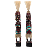 Комплект из 2-х деревянных статуэток Asmat Straw Headdress Statuettes Red Turquoise Tattoo варинант исполнения - 5 | Loft Concept в Тюмени