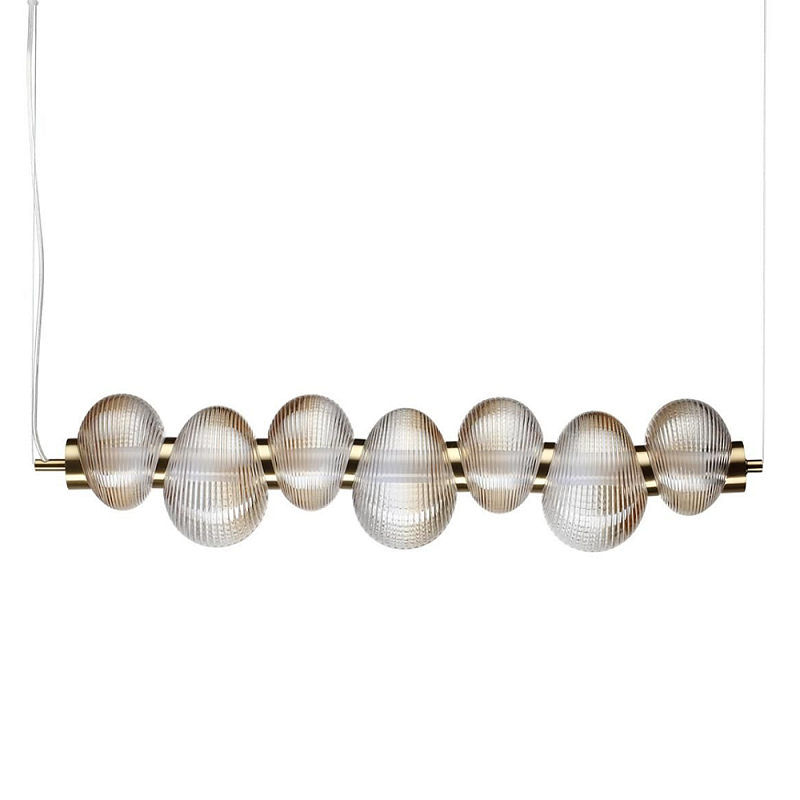 Подвесной светильник линейный с 7-ю рифлеными стеклянными шарами Marcelh Light Бронза Прозрачный Хром Серый в Тюмени | Loft Concept 