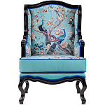 Кресло из натурального бука бирюзовое с изображением птиц и цветов Turquoise Chinoiserie Garden Armchair варинант исполнения - 1 | Loft Concept в Тюмени
