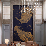 Обои ручная роспись в стиле Арт-деко Whistler Peacocks Colourway SC-100 on Empire Blue dyed silk варинант исполнения - 1 | Loft Concept в Тюмени