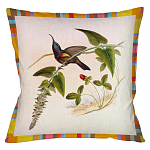 Декоративная подушка бежевая в разноцветную полоску с изображением птиц и цветов Blooming Birds Colorful Cushion варинант исполнения - 10 | Loft Concept в Тюмени