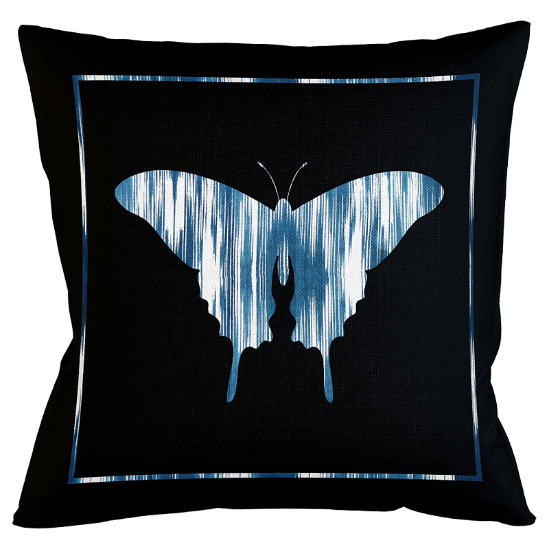 Подушка декоративная Бабочка с синим узором Ikat Pattern Черный Белый Синий Бежевый Подушка декоративная Бабочка с синим узором Ikat Pattern Черный Белый Синий Бежевый в Тюмени | Loft Concept