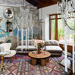 Дизайнерский угловой диван с велюровой светло-коричневой обивкой Fosse Sofa варинант исполнения - 7 | Loft Concept в Тюмени