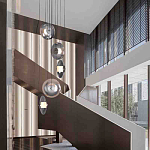 Люстра каскадная с 5-ю круглыми стеклянными плафонами дымчатого цвета и черными деталями Orbit Serenade варинант исполнения - 5 | Loft Concept в Тюмени