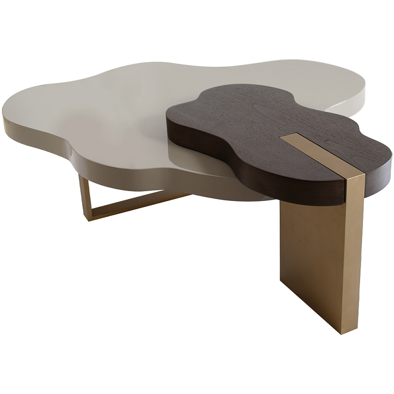 Кофейный стол со столешницей волнистой формы Gale Curved Coffee Table Бежево-серый Коричневый Латунь сатинированная Кофейный стол со столешницей волнистой формы Gale Curved Coffee Table Бежево-серый Коричневый Латунь сатинированная в Тюмени | Loft Concept