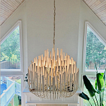 Люстра белая с несколькими ярусами деревянных палочек Bright Wooden Chandelier варинант исполнения - 2 | Loft Concept в Тюмени