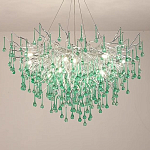 Люстра серебрянная с зелеными стеклянными подвесками в форме капель FAIRYTREE Light варинант исполнения - 1 | Loft Concept в Тюмени