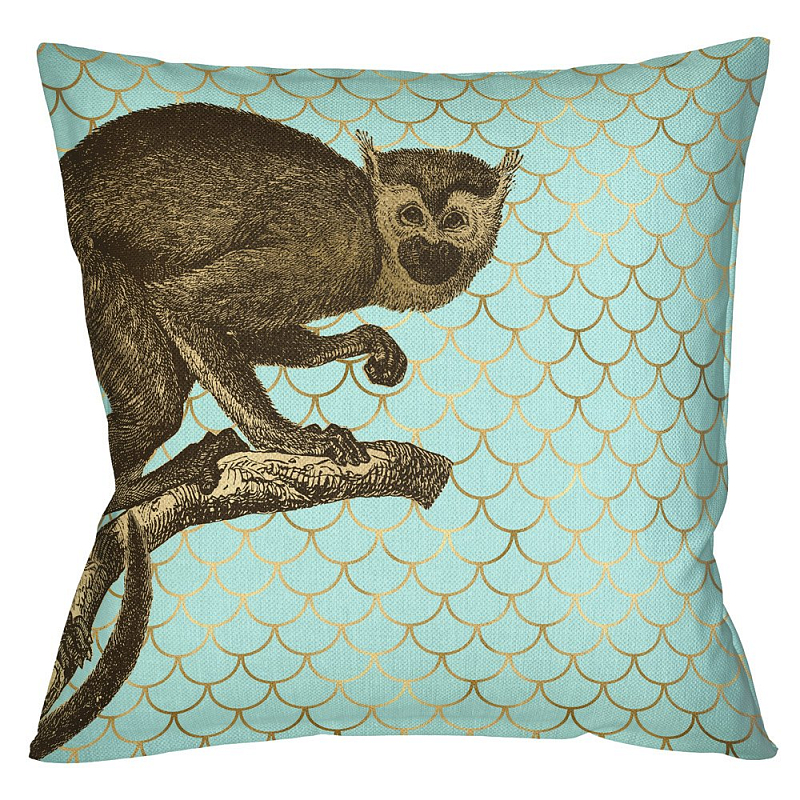 Подушка Safari light blue monkey Бирюзовый Глянцевое золото Подушка Safari light blue monkey Бирюзовый Глянцевое золото в Тюмени | Loft Concept