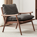 Кресло c каркасом из массива дерева и мягкой кожаной обивкой Walnut Armchair варинант исполнения - 1 | Loft Concept в Тюмени