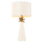 Настольная лампа с декоративным элементом золотого цвета и цилиндрическим абажуром из папье-маше светлого оттенка Flambeau варинант исполнения - 1 | Loft Concept в Тюмени