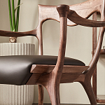 Стул деревянный с мягким сиденьем из коричневой натуральной кожи Moon Walnut Furniture варинант исполнения - 4 | Loft Concept в Тюмени