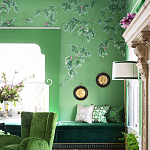 Обои ручная роспись Silk Tree Colourway SC-92 on Emerald Green dyed silk варинант исполнения - 2 | Loft Concept в Тюмени