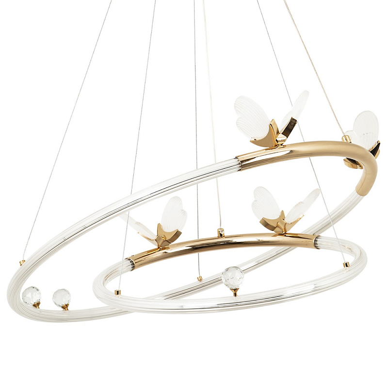 Кольцевая люстра с декором в виде бабочек Glass Butterflies Two Rings Chandelier Глянцевое золото Прозрачный Кольцевая люстра с декором в виде бабочек Glass Butterflies Two Rings Chandelier Глянцевое золото Прозрачный в Тюмени | Loft Concept