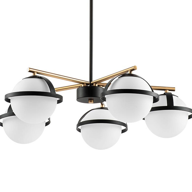 Люстра Balls in Cap Chandelier 5 Черный Белый Латунь Люстра Balls in Cap Chandelier 5 Черный Белый Латунь в Тюмени | Loft Concept