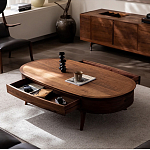 Кофейный стол овальный из дерева с 2-мя ящиками Coffee Walnut Table варинант исполнения - 2 | Loft Concept в Тюмени