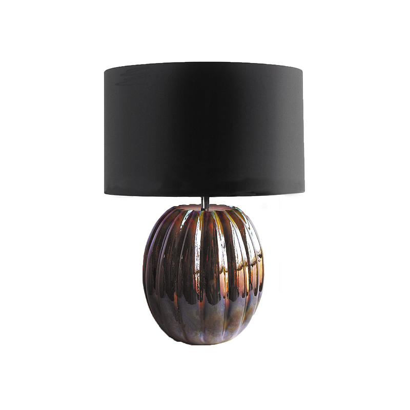 Настольная лампа с черным цилиндрическим абажуром и ребристым шарообразным основанием из коричневого стекла с дуохромным эффектом Natural Concepts Черный Коричневый в Тюмени | Loft Concept 