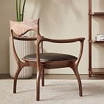 Стул деревянный с мягким сиденьем из коричневой натуральной кожи Moon Walnut Furniture варинант исполнения - 2 | Loft Concept в Тюмени