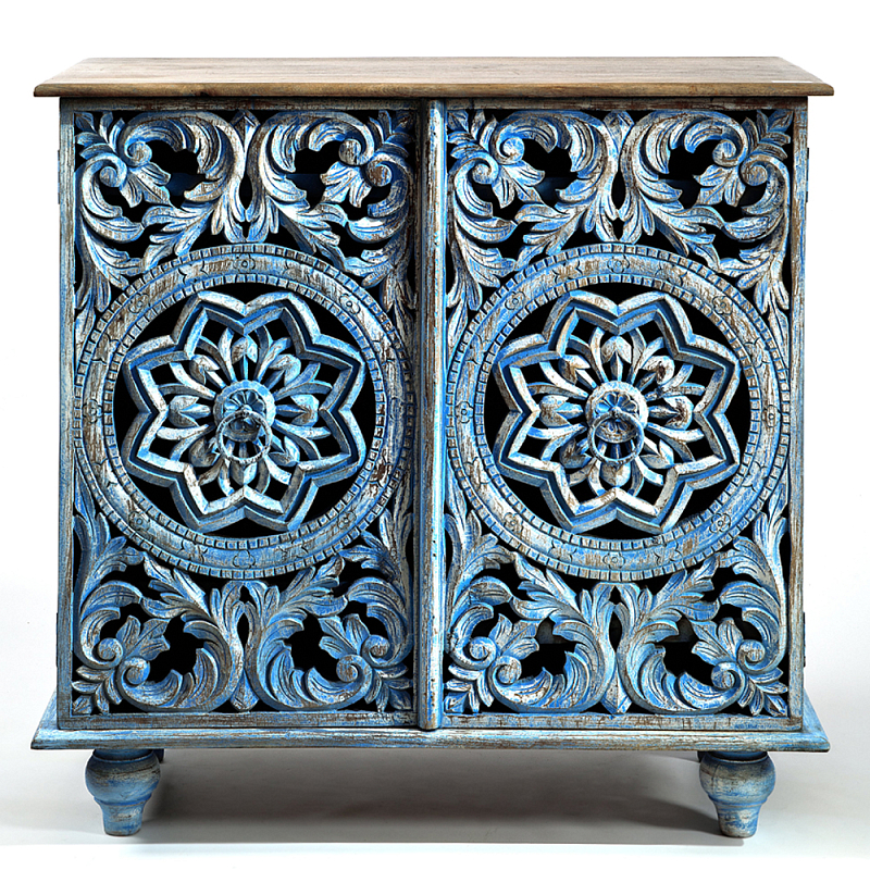 Комод с резным фасадом Blue Carved Chest of Drawers Голубой в Тюмени | Loft Concept 