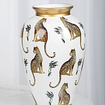 Ваза белая овальная с рисунком леопардов и золотыми акцентами LEOPARD Collection варинант исполнения - 3 | Loft Concept в Тюмени