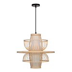 Подвесной светильник фигурный из деревянных прутьев с плафоном из натуральной ткани Light Inside the Cell варинант исполнения - 3 | Loft Concept в Тюмени