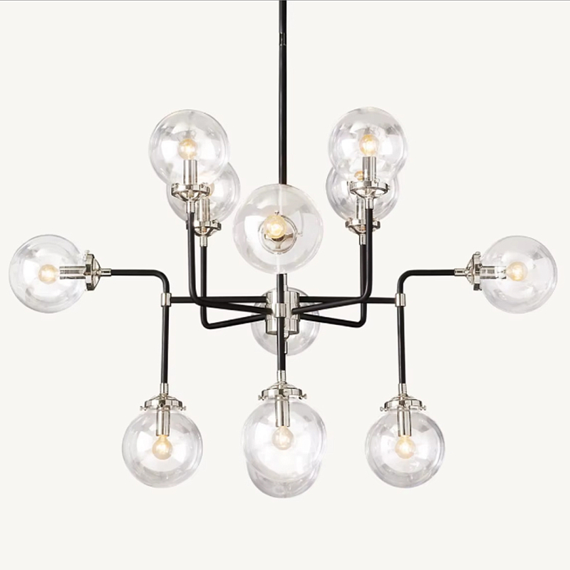 Люстра БИСТРО GLOBE CLEAR GLASS SILVER CHANDELIER 8 Черный Серебряный Прозрачное Стекло в Тюмени | Loft Concept 