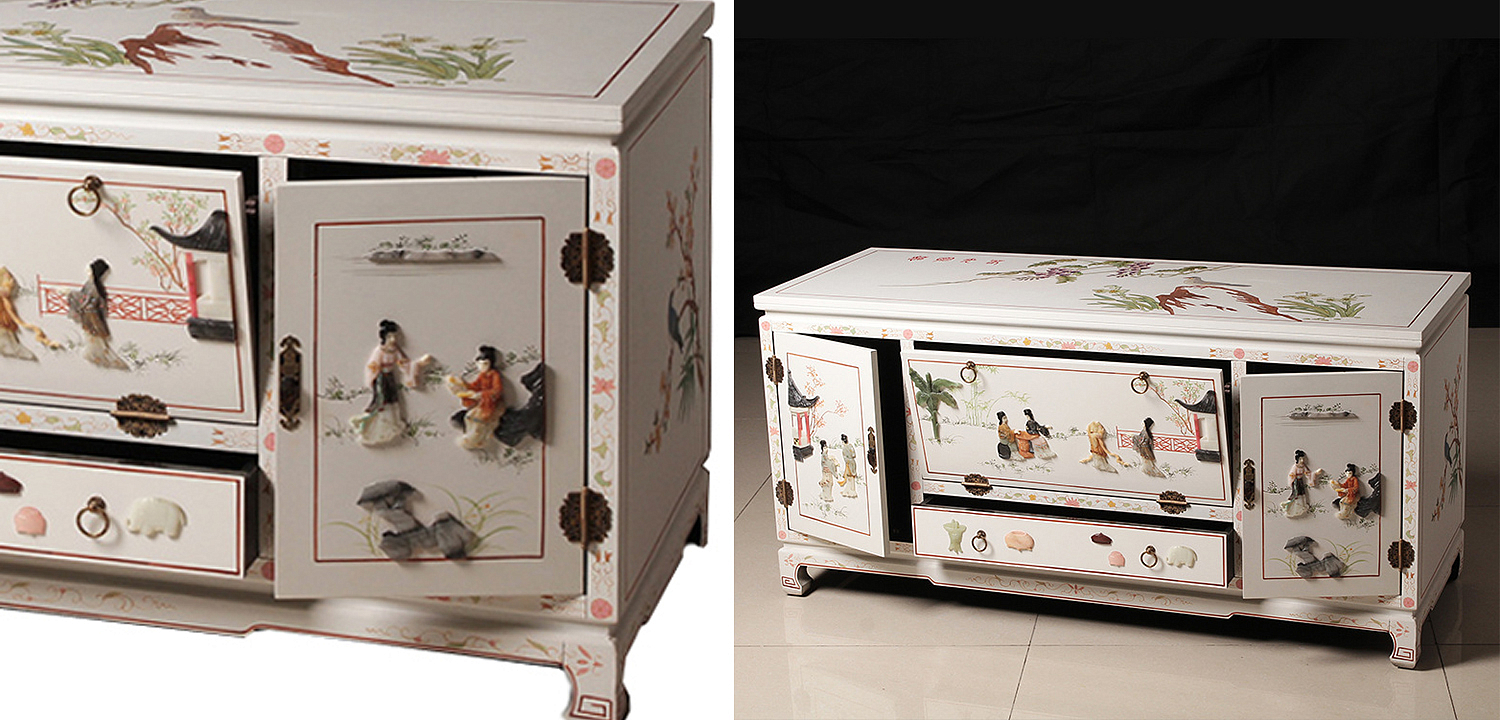 Белый Комод в Китайском стиле с каменным Барельефом Walk in the Garden Chinese Chest of Drawers Белый Комод в Китайском стиле с каменным Барельефом Walk in the Garden Chinese Chest of Drawers - Loft-Concept в Тюмени