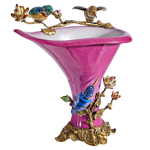 Ваза розового цвета из фарфора с птичкми и цветущими ветвями Garden of Eden