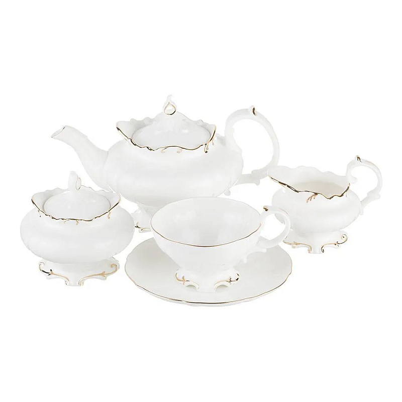 Чайный сервиз белого цвета из фарфора на 6 персон 15 предметов Shine Porcelain Белый Золотой Чайный сервиз белого цвета из фарфора на 6 персон 15 предметов Shine Porcelain Белый Золотой в Тюмени | Loft Concept