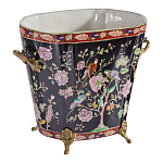 Кашпо из фарфора черная с цветочной росписью и бронзовой стрекозой Spring Garden варинант исполнения - 3 | Loft Concept в Тюмени