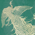 Обои ручная роспись в стиле Арт-деко Whistler Peacocks Original colourway on green painted silk варинант исполнения - 2 | Loft Concept в Тюмени