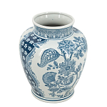 Ваза округлой формы белого цвета с синим растительным узором Blue & White Ornament  варинант исполнения - 1 | Loft Concept в Тюмени