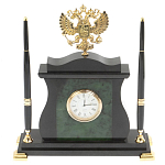 Часы настольные с Гербом России и 2-мя шариковыми ручками в комплекте Stone Clock варинант исполнения - 1 | Loft Concept в Тюмени