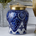 Ваза с насыщенным синим орнаментом и золотой крышкой Blue & White Ornament  варинант исполнения - 2 | Loft Concept в Тюмени