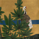 Обои ручная роспись Tsuro Cranes Original colourway on Gold Bullion gilded silk варинант исполнения - 2 | Loft Concept в Тюмени