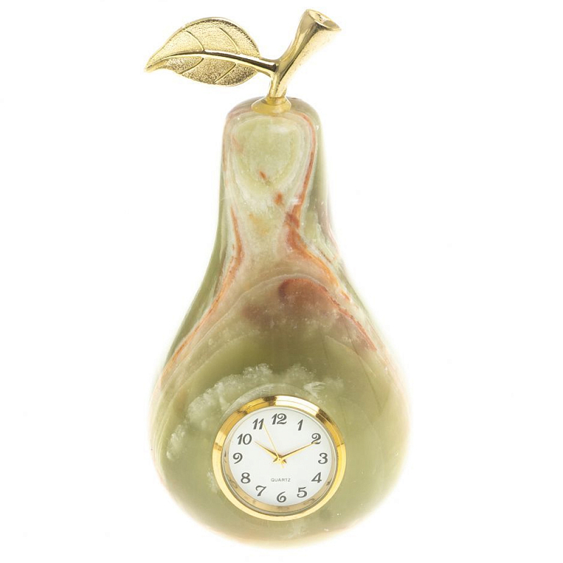 Часы настольные в виде груши из натурального камня Оникс Stone Clock Зеленый Коричневый Золотой Часы настольные в виде груши из натурального камня Оникс Stone Clock Зеленый Коричневый Золотой в Тюмени | Loft Concept