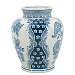 Ваза округлой формы белого цвета с синим растительным узором Blue & White Ornament  варинант исполнения - 2 | Loft Concept в Тюмени