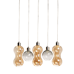 Люстра с 3-мя плафонами волнообразной формы цвета янтарь и 2-мя прозрачными шарообразными плафонами Lucid Rain  варинант исполнения - 1 | Loft Concept в Тюмени