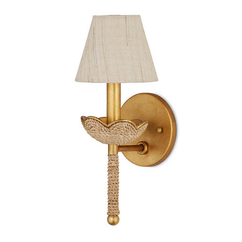 Бра из кованого железа с отделкой плетеной веревкой и сусальным золотом Parisian Style Золотой Бежевый в Тюмени | Loft Concept 