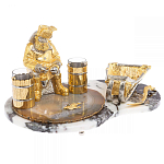 Икорница со стопками с декором "Рыбак с санями" с гравировкой на подставке из натуральных камней Агат Мрамор Decorative Cavair Dishes варинант исполнения - 4 | Loft Concept в Тюмени