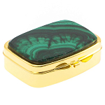Таблетница карманная прямоугольная с 2-мя отделениями с зеркалом и накладкой из натурального камня Малахит Gold Stone Pillboxes варинант исполнения - 1 | Loft Concept в Тюмени