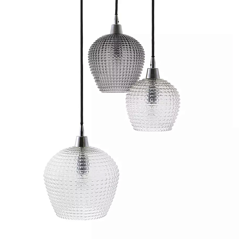 Подвесной светильник каскадный с 3-мя фактурными стеклянными плафонами Cascade with Relief Lampshades Прозрачный Сливовый Серый Подвесной светильник каскадный с 3-мя фактурными стеклянными плафонами Cascade with Relief Lampshades Прозрачный Сливовый Серый в Тюмени | Loft Concept