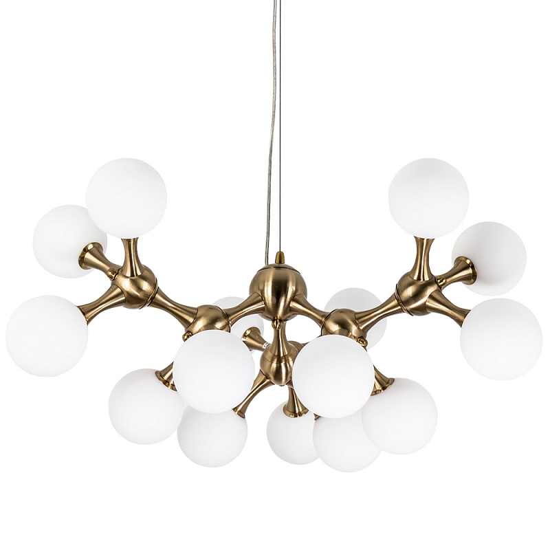 Люстра с плафонами из стеклянных шаров Pearls Suspension Brass Chandelier Белое матовое стекло Латунь Люстра с плафонами из стеклянных шаров Pearls Suspension Brass Chandelier Белое матовое стекло Латунь в Тюмени | Loft Concept