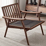 Кресло c каркасом из массива дерева и мягкой кожаной обивкой Walnut Armchair варинант исполнения - 8 | Loft Concept в Тюмени