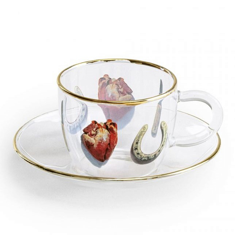 Кофейная пара Seletti I Love You Прозрачный Золотой Красный Кофейная пара Seletti I Love You Прозрачный Золотой Красный в Тюмени | Loft Concept