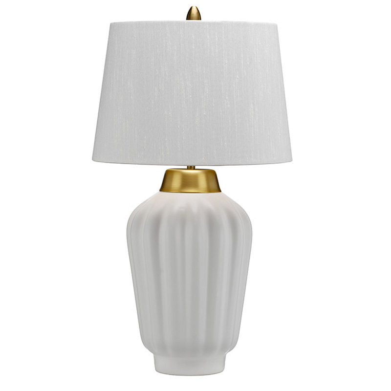 Настольная лампа с белым конусным абажуром и ребристым керамическим основанием Quintiesse Матовая латунь Белый в Тюмени | Loft Concept 