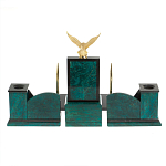 Настольный письменный набор из змеевика тёмно-зелёного цвета с декором в виде орла Successful Leader варинант исполнения - 6 | Loft Concept в Тюмени