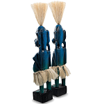 Комплект из 2-х деревянных статуэток Asmat Straw Headdress Statuettes Blue варинант исполнения - 4 | Loft Concept в Тюмени