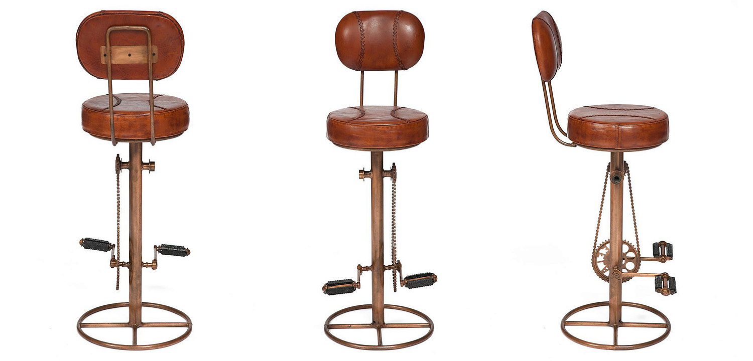 Стул с педалями от велосипеда со спинкой Buffalo Leather Industrial Chair Стул с педалями от велосипеда со спинкой Buffalo Leather Industrial Chair - Loft-Concept в Тюмени