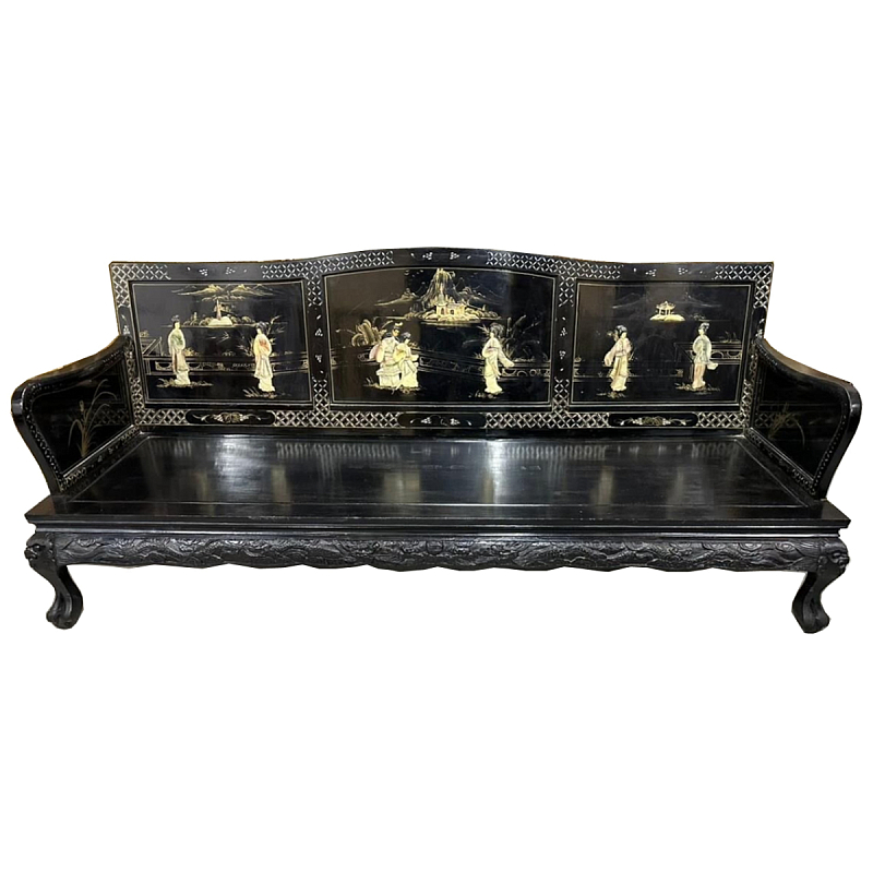 Большая Скамья Шинуазри Large Chinoiserie Bench Chinese Park Черный матовый Золотой Бежевый Большая Скамья Шинуазри Large Chinoiserie Bench Chinese Park Черный матовый Золотой Бежевый в Тюмени | Loft Concept